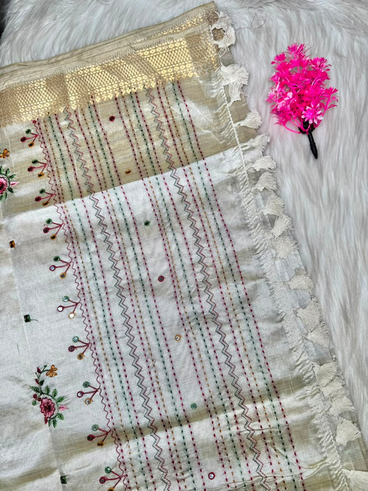 Kerala Saree Blend Hand Embroidered Saree | SSOS401