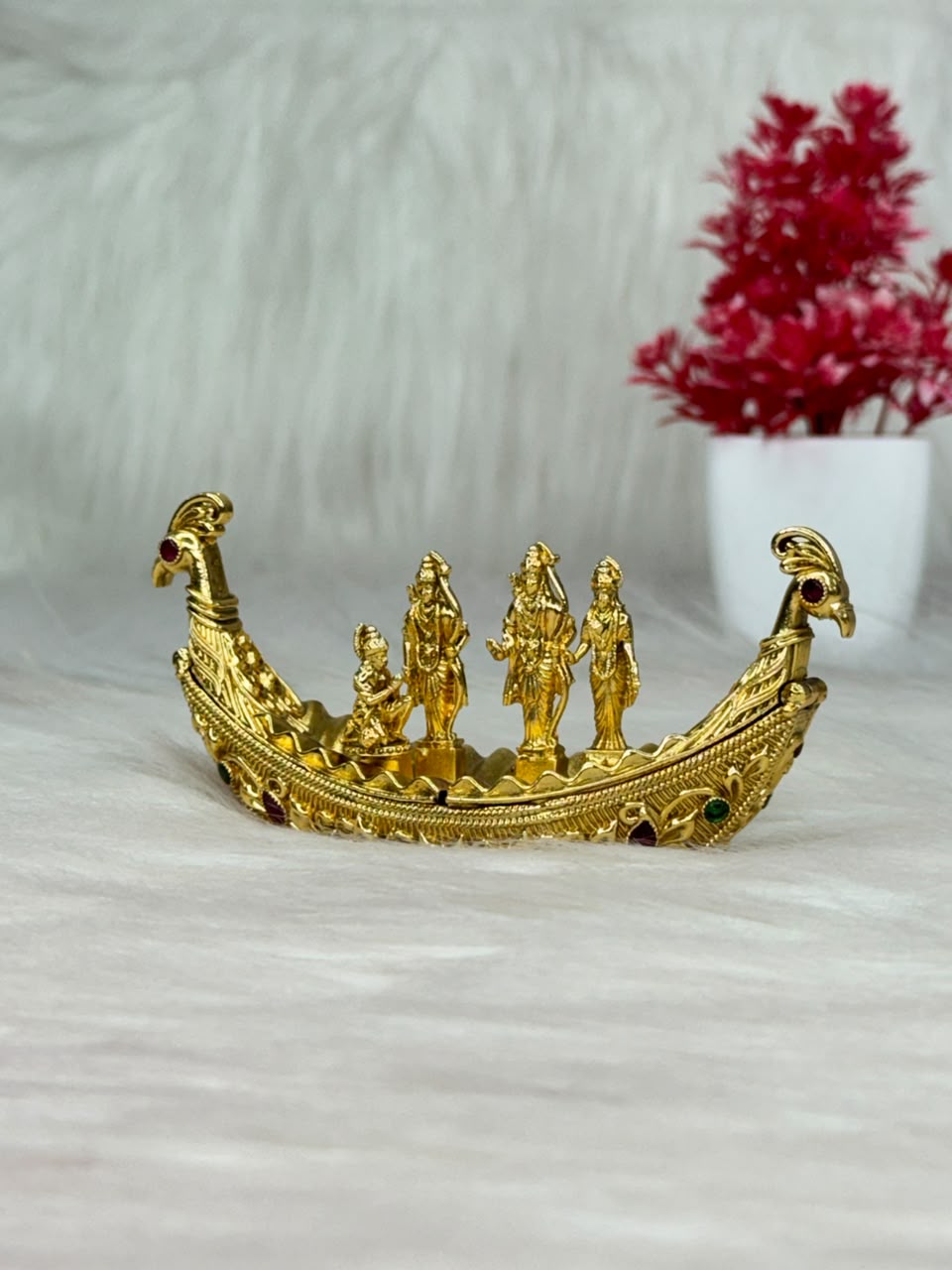 Krishna – Radha Peacock Boat Kumkum Box | SSKR033
