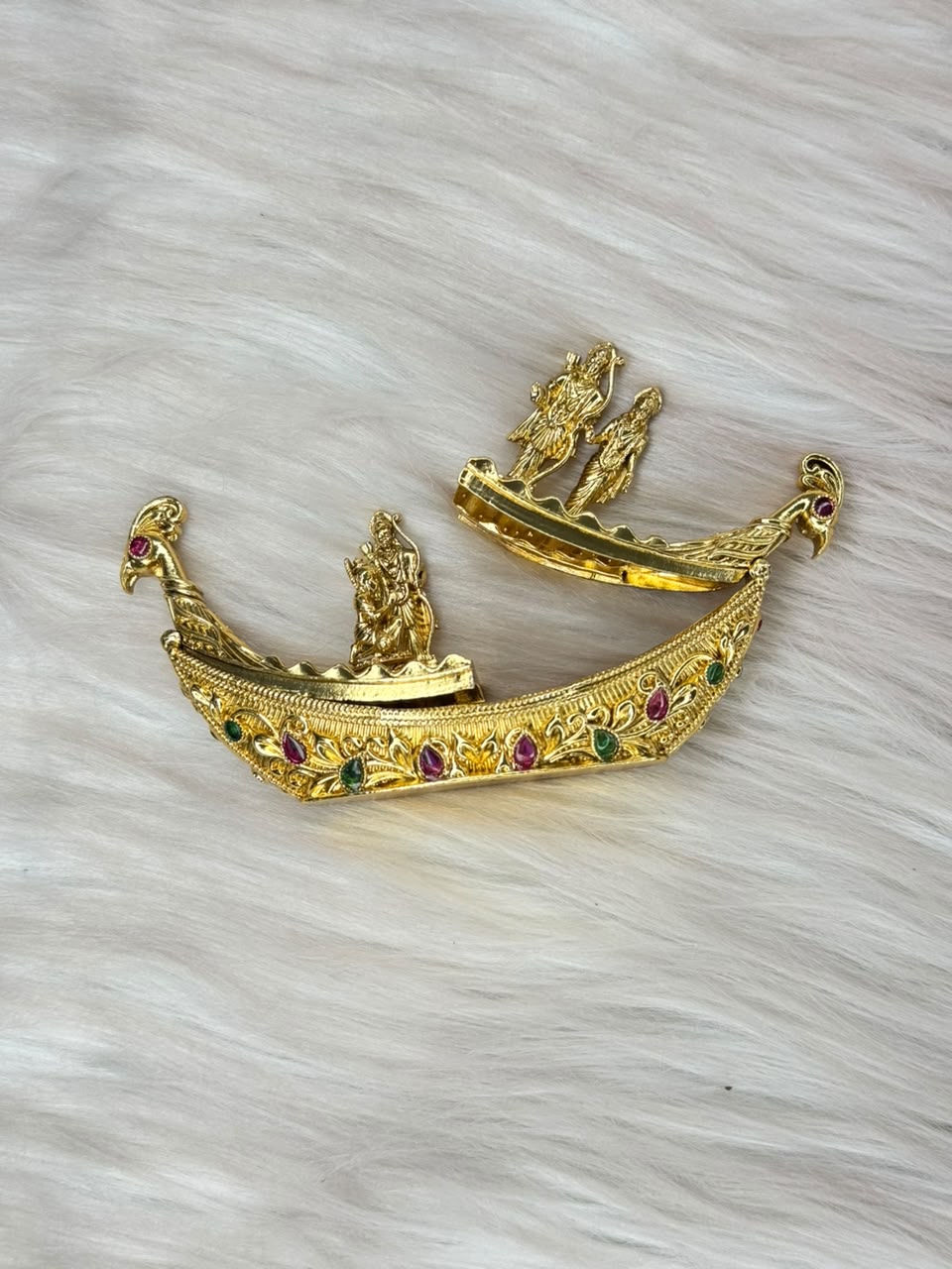 Krishna – Radha Peacock Boat Kumkum Box | SSKR033