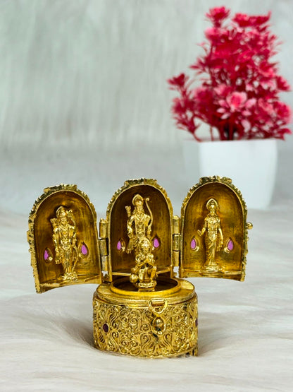 Antique Gold Finish Ram Darbar Mini Mandir Kumkum Box | SSAG034