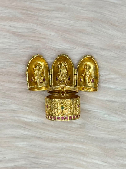 Antique Gold Finish Ram Darbar Mini Mandir Kumkum Box | SSAG034
