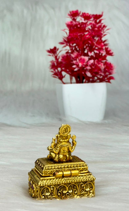 Antique Gold Ganesha Kumkum Box | SSGG035