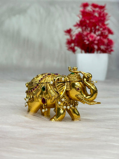 Antique Gold Elephant Kumkum Box | SSGG036