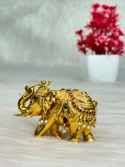 Antique Gold Elephant Kumkum Box | SSGG036