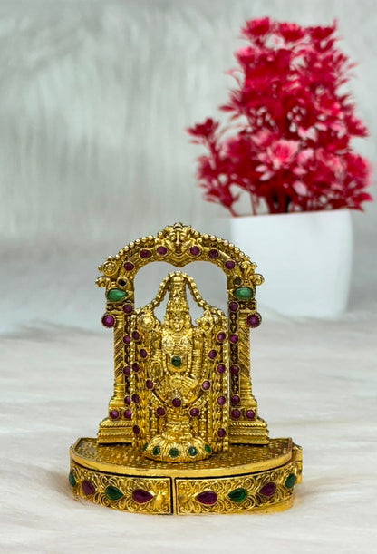 Antique Gold Lakshmi Narayana Mini Kumkum Box | SSLK037