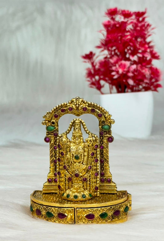 Antique Gold Lakshmi Narayana Mini Kumkum Box | SSLK037