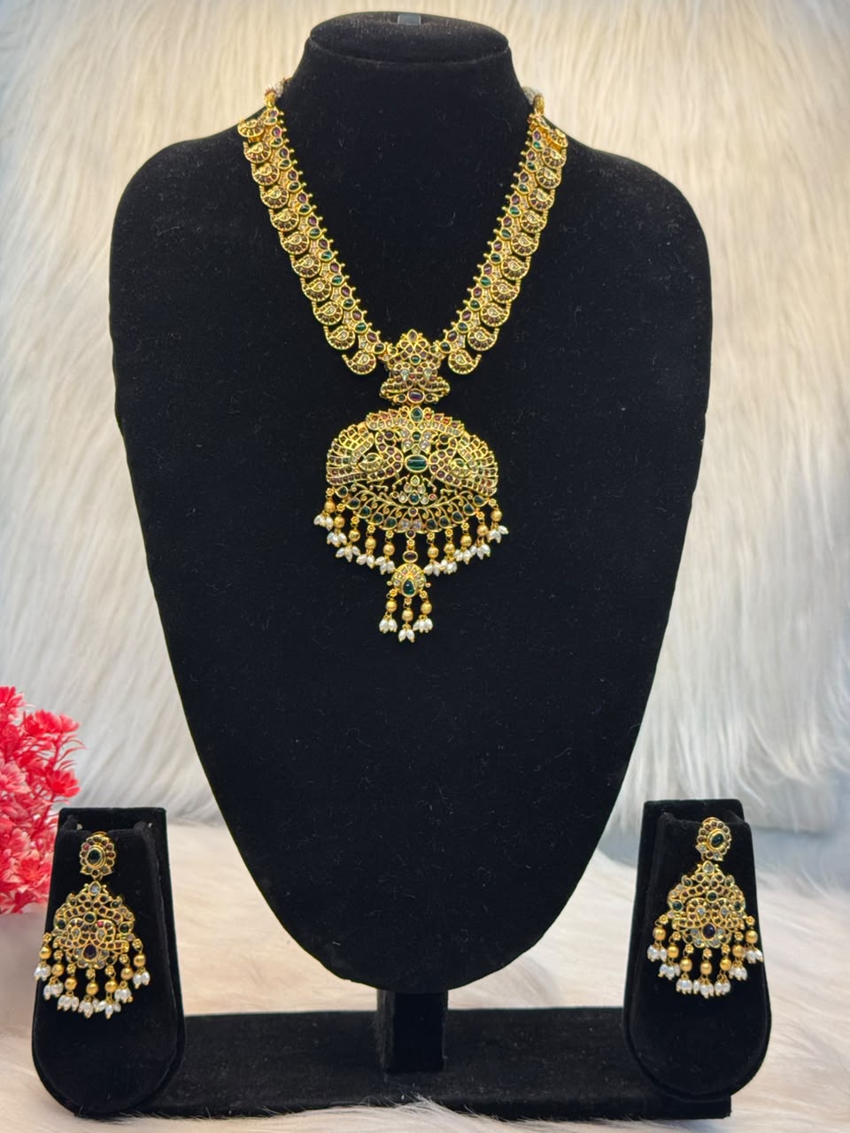 Antique Peacock Kemp Stone Necklace Set B10 | SSAP043