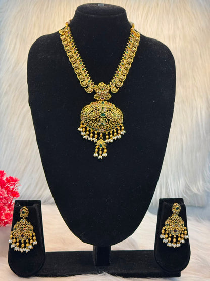 Antique Peacock Kemp Stone Necklace Set B10 | SSAP043